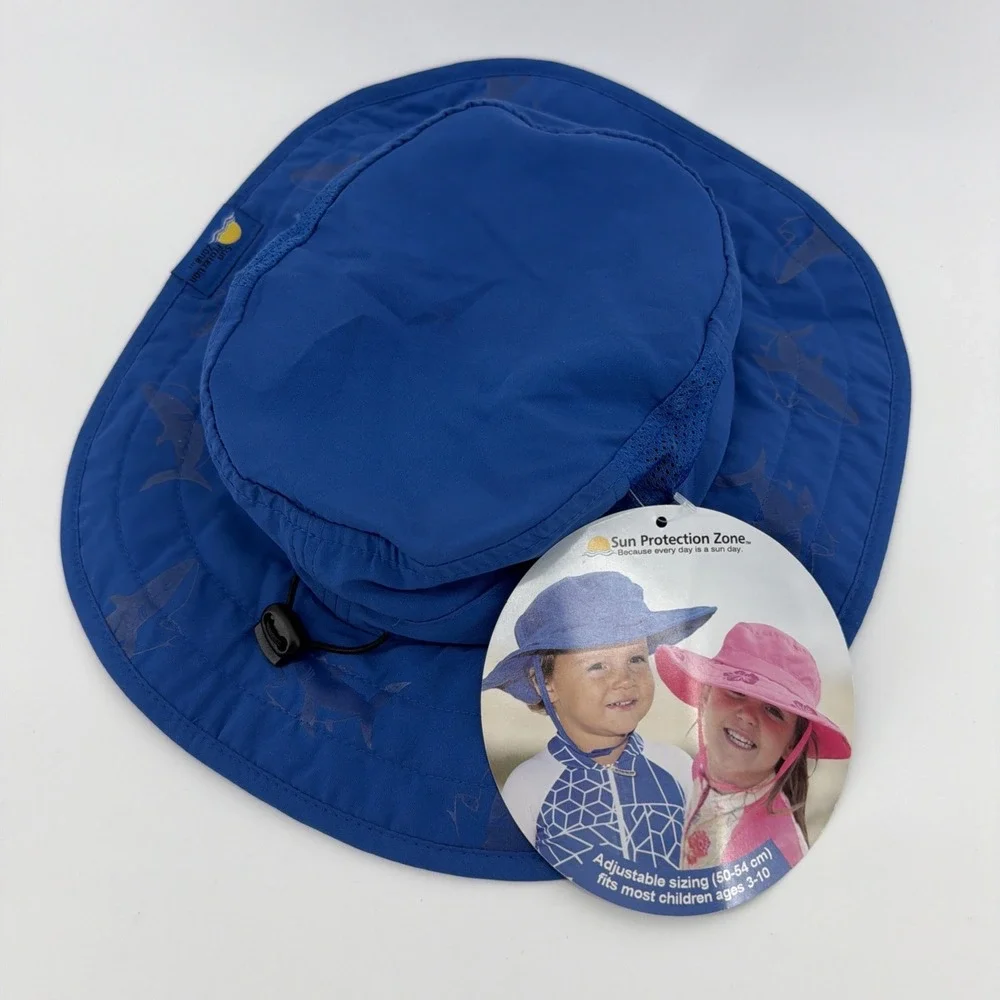 Sun Protection Zone Kids UPF 50+ Safari Sun‎ Hat, Blue Sharks, Lightweight